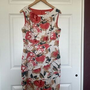 dressbarn Red and Tan Floral Midi Dress